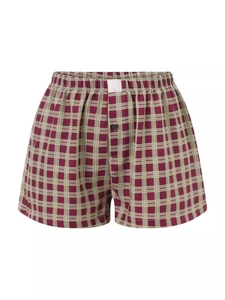 Pantalones cortos retro de cuadros de cintura alta con cintura elástica y botones