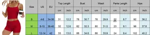 Guide des tailles pour ensemble caraco en dentelle et short avec mesures S, M, L en CM