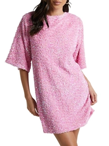 Women Sexy Backless Sequin Mini Dress Elegant V-Neck Short Sleeve H-Line Shiny Party Evening Clubwear Cocktail Dress