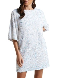 Elegant white sequin velvet dress with short sleeves and open back for women