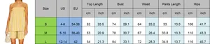 Detailed size guide for women's striped backless tank top and shorts set in S, M, L