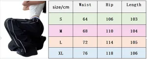 Size guide for drawstring lounge pants showing waist, hip, and length in centimeters