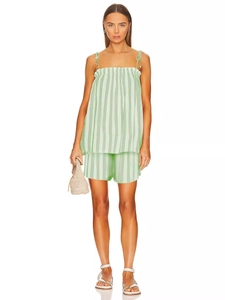 Women Summer Striped Camisole Top And Shorts Outfits Vacation Casual Streetwear Sexy Backless Sleeveless Beachwear