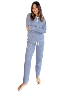 Ensemble de détente 2 pièces à rayures bleues et blanches avec pantalon à cordon