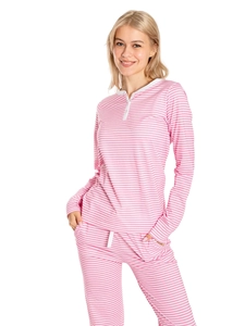 Ensemble de détente rayé rose et blanc avec haut Henley à manches longues et pantalon à cordon