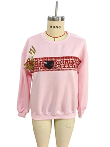 Pink Christmas sweatshirt with sequined reindeer antlers and I Love Santa embroidery