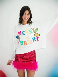 Γιορτινό λευκό φούτερ Merry n Bright με φούστα με πούλιες για χριστουγεννιάτικο πάρτι