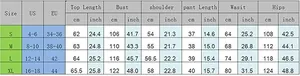 Detailed women's pajamas size chart with US and EU measurements for S, M, L, XL sizes