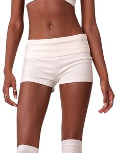 Short Femme Taille Repliée Rayé Hot Pants Décontracté Sportif Coupe Moulante Tricot Polyester Élasthanne Short Moulant