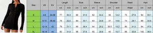 Detailed size chart for slim fit long sleeve button-up dress showing EU and US sizes