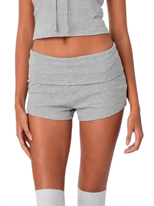 Ensemble côtelé gris pour femmes avec haut court et short à taille rabattable