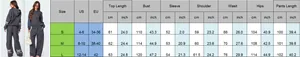 Tableau des tailles détaillé pour ensemble sweat à capuche et pantalon large pour femmes