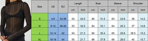 Size chart for women sexy hollow out t-shirt with US and EU measurements in cm and inch