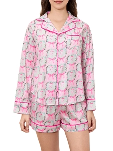 Women Christmas Pajama Set Printed Long Sleeve Top And Bottom Festive Sleepwear Nutcracker Pattern Bow Design Home Wear