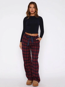 Women's Christmas Plaid Pajama Set Long Sleeve Top And Bottom Straight Leg Pants Drawstring Lounge Sleepwear Set