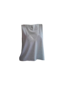 T-shirt sans manches gris clair pour femme avec col en V et texture chinée douce