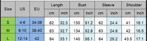 Size chart for sheer flare sleeve top featuring S, M, L dimensions in CM and inches