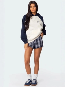 Donna Felpa con Cappuccio Raglan Manica Contrasto Colore Blocchi Ricamo Fiocco Y2K Streetwear Casuale Felpa Top