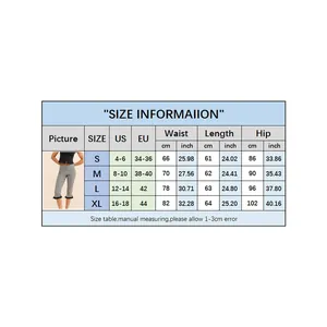 Detailed size chart for women's plaid cropped leggings with lace hem and stretch measurements