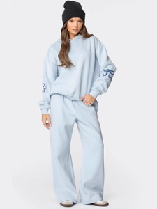 Ensemble jogging femme bleu clair à imprimé nœud, sweat à capuche et pantalon large