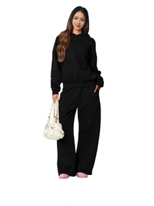Ensemble survêtement femme noir 2025 avec sweat à capuche et pantalon large décontracté
