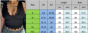 Tabella taglie per top canotta in pizzo con misure USA ed EU per le taglie da S a XXL