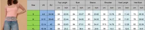 Detailed size chart for pink bow mesh top set with S to XL measurements in cm and inches
