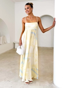 Detailed back view of a floral A-line sundress with sleek straps and a satin-like finish