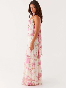 Robe longue moulante dos nu à imprimé fleuri avec foulard assorti pour femmes
