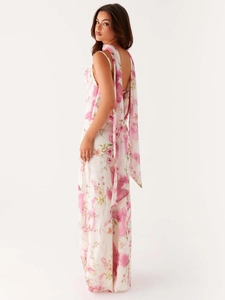 Robe longue fleurie sexy avec dos nu et fines bretelles pour femmes