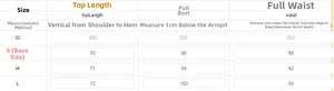 Size chart for sequin mini dress showing length, bust, and waist measurements for S, M, L