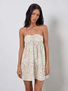 Robe bustier courte à fleurs coupe trapèze avec taille marquée et imprimé abstrait