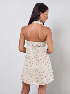Robe courte dos nu avec imprimé léopard et taille élastique pour un style chic