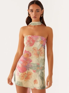 Sexy Blumen-Schlauchkleid für Damen mit passendem Nackenband und enger Passform