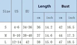 Size chart showing S, M, L dimensions for women sequin tank top with length and bust in cm and inch