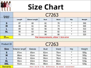 Detailed size chart for V-neck long sleeve dress including bust, waist, and length measurements