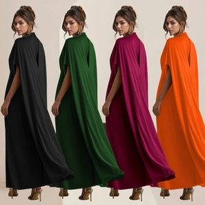 Elegantes Damenkleid mit Umhangärmeln, schmaler Taille und schickem Stehkragen-Design
