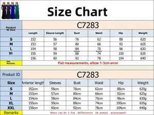 Detailed size chart for elegant long evening dress showing S to XXL measurements in cm