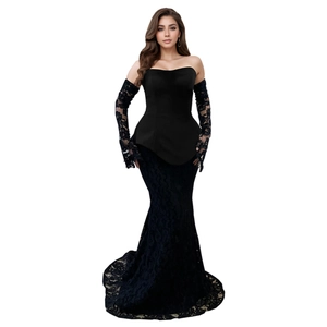 Robe de soirée élégante en dentelle noire avec haut bustier et jupe longue sirène