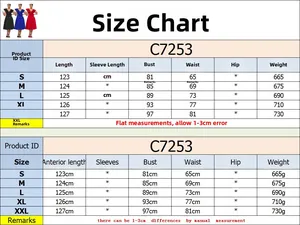 Detailed size chart for elegant V-neck ruffled dress showing S to XXL measurements