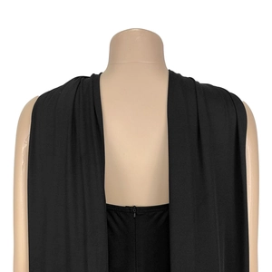 Detailed back view of a black elegant dress with deep V back and hidden zipper