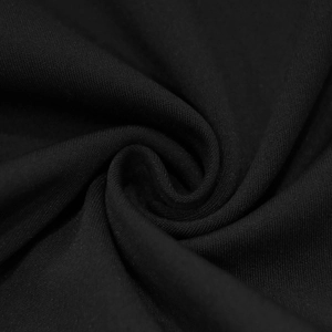 Detailed macro view of black ribbed knit fabric showing dense texture and soft elasticity
