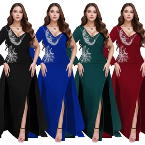 Formal V-neck maxi dress with sequin wheat patterns in four distinct color variants