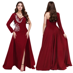 Detailed view of the sparkling silver sequins on this burgundy one-shoulder dress