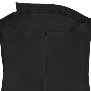 Detail of high-quality invisible zipper closure on the black strapless dress fabric