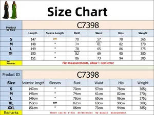 Size chart for women's mesh split maxi dress showing measurements from S to XXL