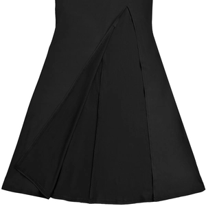 Detailed view of the mesh dress hem featuring a sexy high slit and premium stitching