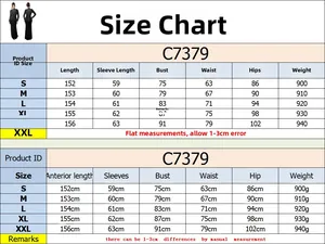 Detailed size guide table for long sleeve bodycon dress showing measurements in centimeters