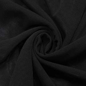 Detailed macro view of the black mesh fabric showing fine honeycomb breathable structure