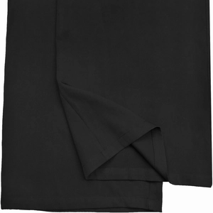 Detail of precise double-needle stitching on black matte fabric hem for women's set